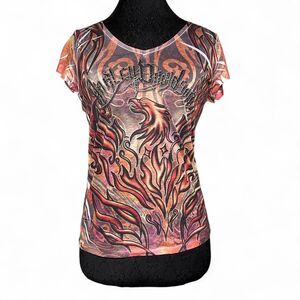 Harley Davidson Grunge Flames AOP Y2K Style Top Biker Retro Womens Top S / M
